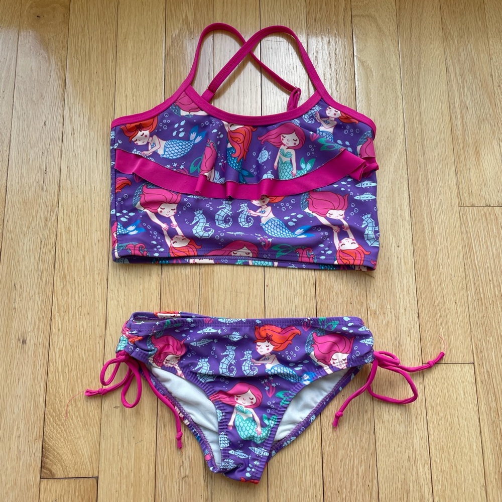 Girls Purple Mermaid Ruffle Tankini Swimsuit